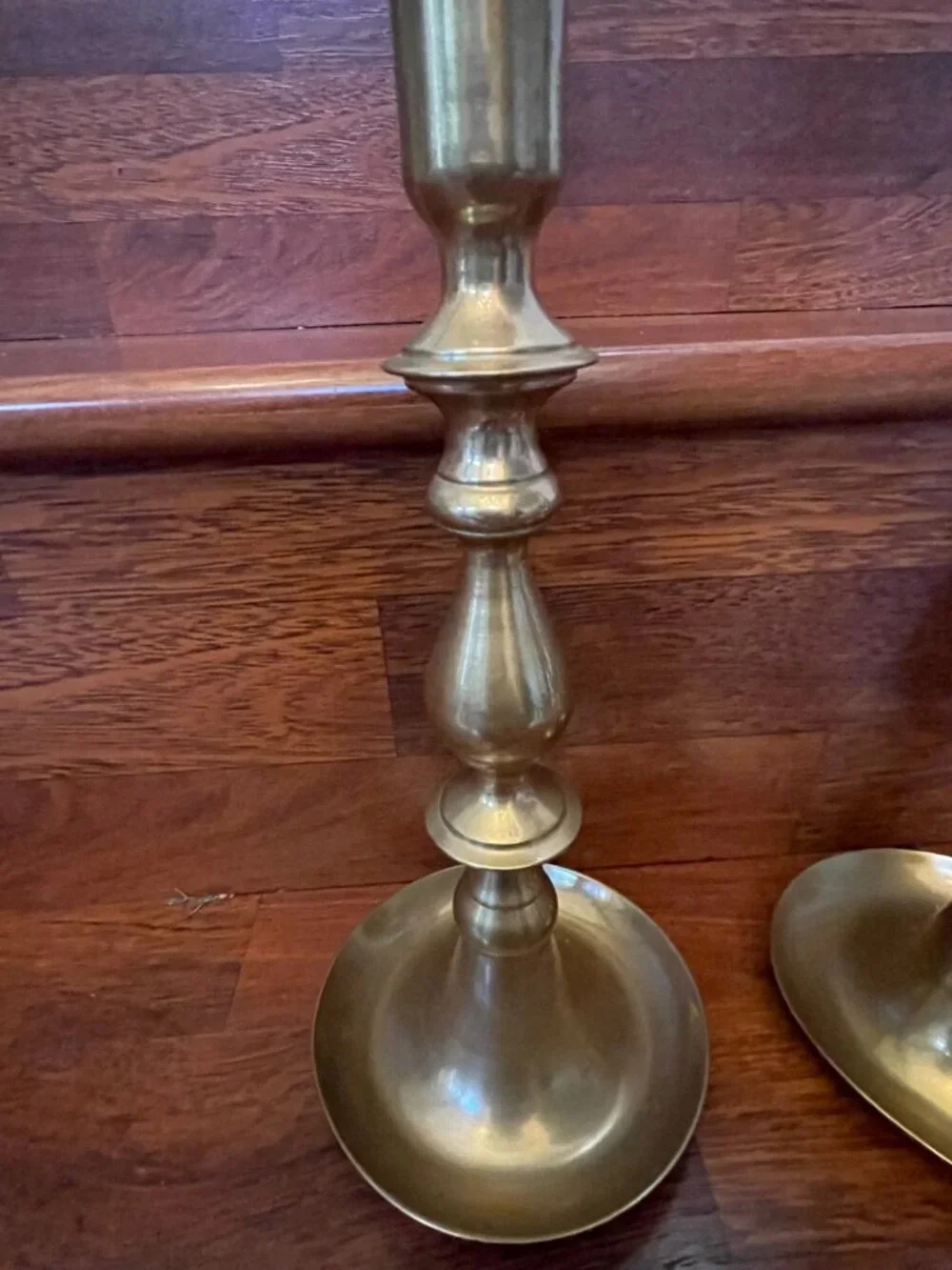 Vintage Solid Brass Candlestick Holders with Drip Pans - Pair Candles Included